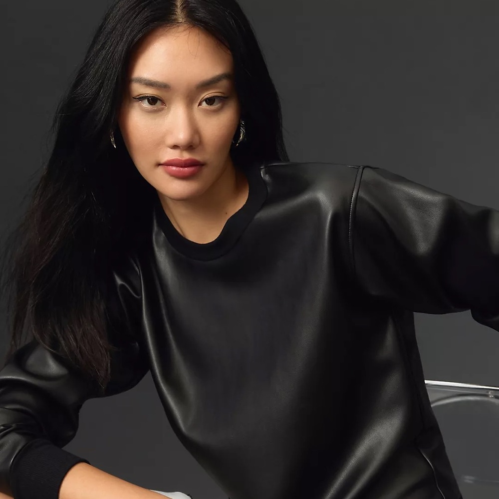 Anthropologie black faux leather pullover